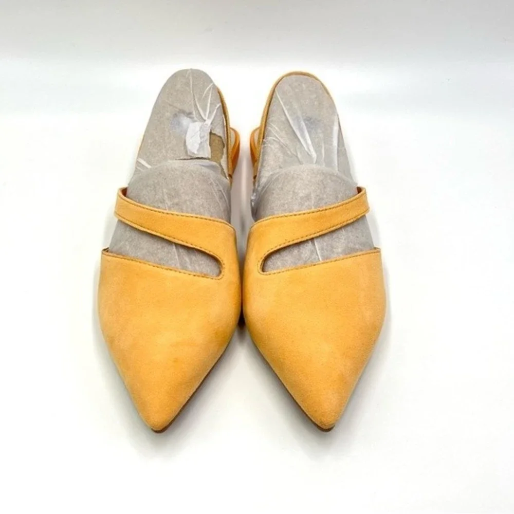 Franco Sarto Size 5.5 Canary Melon Orange Suede Leather Point Toe‎ Flats Shoes